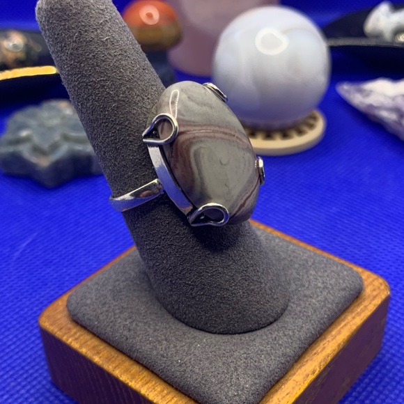 Stunning GENUINE Polychrome Jasper Ring, .925 Sterling Silver Overlay, Size 8.75 - Picture 3 of 13